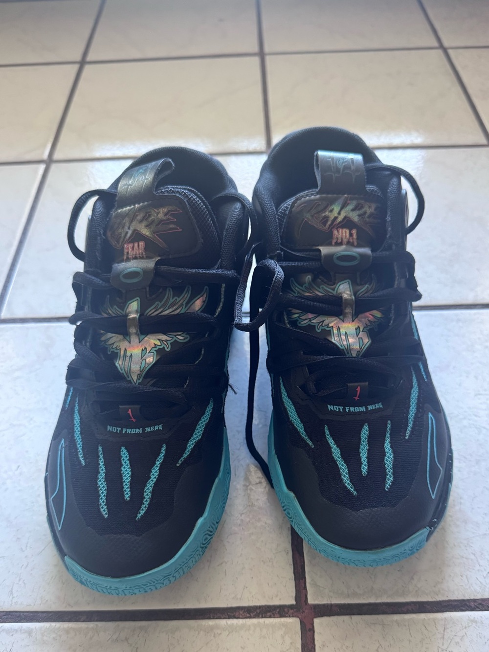 Kids Black and Teal Athletic Sneakers